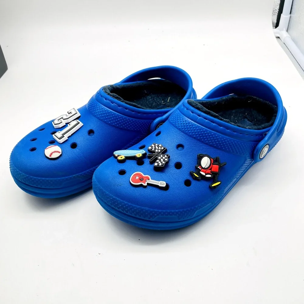 Crocs Classic Clogs Kids J3 Blue Sports Jibbitz Charms Slip On Comfort Shoes